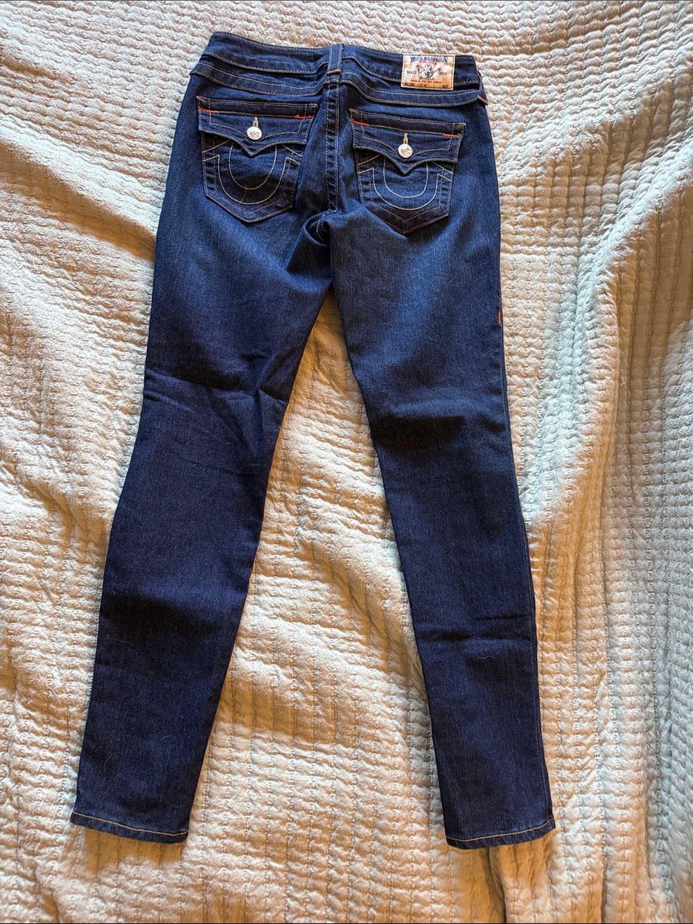 True Religion Women's Navy Skinny Legging Jeans with Signature Back Stitching